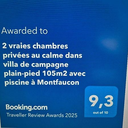 2 Vraies Chambres Privees Au Calme Dans Villa De Campagne Plain-Pied 105M2 Avec Piscine A Montfaucon Montfaucon  외부 사진